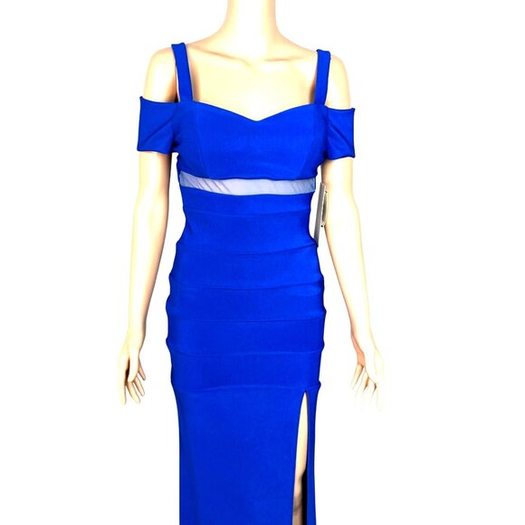 Honey And Rosie Royal Blue Off-Shoulder Gown Sweetheart Neckline & Slit NWT - Picture 5 of 13